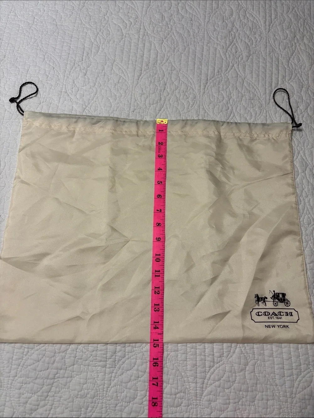 Coach Cream Drawstring Logo Dust Bag with Brown Cord - Picture 5 of 7